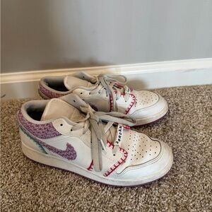 Air Jordan White and Purple Low-Top Sneakers